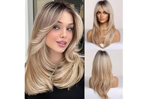 ‎TESTAR testar Blonde Ombre Perücken Für Frauen Lange Gerade Perücken Mit Air Bangs Synthetische Hitzebeständige Leimlose Perücke Natürliche Haar Perücken Für Den Täglichen Gebrauch/Mottoparty