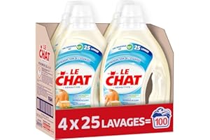 Le Chat Sensitive – Lessive Hypoallergénique – 100 Lavages (4 x 1.25L) – Lessive liquide Savon de Marseille & Aloé Vera – Lessive peaux sensibles
