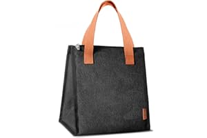 AIPIE Torba na lunch, 8 l, torba chłodząca, torba piknikowa, Bento, torba termoizolacyjna, składana, torba termiczna z zamkiem błyskawicznym i bawełnianym uchwytem, do pracy, szkoły (czarna)