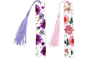 AZENERA Pressed Flower Bookmarks (2 Pack) Clear Dried Floral Resin with Tassels Handmade Gift for Women, Students, Bookworms, Book Lovers, Accessories to Increase Reading Interest