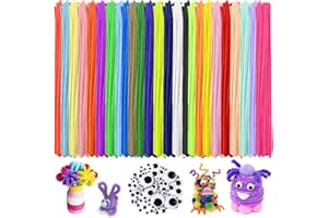 PUWOWYE 300 Pezzi Scovolini Colorati per Lavoretti, 25 Colori Scovolini Pipa, Strisce Pulisci Tubi Pipe con 100 Occhietti Traballanti Autoadesivi