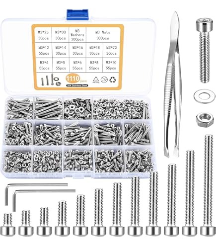 930 stuks M3-schroevenset, cilinderkopschroeven met binnenzeskant, assortiment met ronde kopschroeven en moeren en sluitringen, zeskantschroeven (M3 930 stuks M3-schroevenset, cilinderkopschroeven met binnenzeskant, assortiment met ronde kopschroeven en moeren en sluitringen, zeskantschroeven (M3