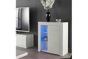 MMT Furniture Designs Ltd Modern White Matt Gloss Buffet Sideboards Display Cabinets with LED Lights (White, Small) 75 x 35 x 83 - w x d x h