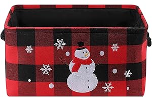 INOUGH Cesto Portaoggetti Natalizio, Cestos di Natale Grande Scatola di Stoccaggio con Motivo Scozzese Classico, Pieghevole cose di Natale per la Casa Cestino con manico, Stile Rustico Organizer Cesta Regalo