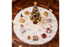 hocadon 122CM Falda Árbol de Navidad Blanco con Copos de Nieve Plateados Tapete Arbol Navidad Blanca Faldas para el Christmas Tree