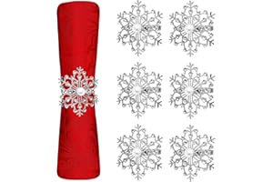 Trimming Shop Snowflakes Napkin Rings, Faux Pearl with Diamante Rhinestone Christmas Napkin Holder, Xmas Serviettes for Christmas Dinner, New Year, Weddings, Silver, Pack of - 6