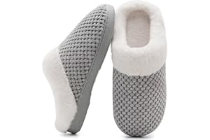 MABOVE Hiver Pantoufles Femmes en Mousse Mémoire Confort Laine-Peluche Pantoufles Maison Intérieur Mignon Mules Chaussons Anti-Slip Chaud Souple House Chaussures pour Dames