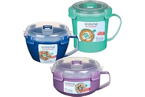 Sistema Mikrofalowe Pudełka do mikrofalówek | Kubek, Miska na owsiankę i miska na makaron z pokrywkami | Odpowietrznik wydechowy pary zapobiegający rozpryskiwaniu | wolne od BPA | 3 sztuki