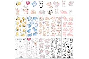 Qpout Tatuaggi Animali per Bambini, Panda Elefante Coniglio Orso Carino Maiale Ape Tatuaggi Temporanei Adesivi, Tatuaggi per Bambini per Ragazzi Ragazze Decorazione Feste Regali di Compleanno