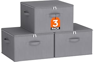 Lifewit Scatole Portaoggetti Tessuto 40L Set di 3, Ceste Portaoggetti con Coperchio, Contenitori per Armadio con Cerniera, Scatole per Armadio Salvaspazio per Vestiti 40×40×25cm, Giocattoli, Grigio