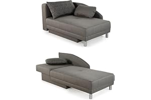 ‎LUMA-HOME SCHÖNES FÜR DEIN ZUHAUSE Stilvolle Recamiere mit Schlaffunktion und Bettkasten, 149 cm breit x 90 cm tief, Federkernpolsterung, ausziehbar zur Liegefläche von 200 x 84 cm, Stoff Flachgewebe in Grau / 15123