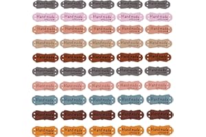 LMOGWL 50 Pièces Étiquettes en Cuir Faites à la Main, Microfibre Étiquettes Tissées en Cuir avec Coeurs d'Amour Etiquette Fait Main a Coudre pour l'Artisanat Tricot Sacs à Main Vêtements(10 Couleurs)