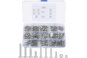 QIWUHAI 320 Stk Sechskantschrauben und Muttern und Unterlegscheiben, M3/M4 Edelstahl Sechskant Schrauben und Muttern und Unterlegscheiben Set, Maschinenschrauben, Gewindeschrauben mit Vollgewinde (320 Silber)