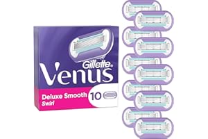 Gillette Venus Lot De 10 Recharges De Rasoir Pour Femmes Deluxe Smooth Swirl, Cartouches ORIGINELLES A 5 Lames Pour Un Rasage Doux et Efficace, Avec Un Ruban Hydratant Pour Protéger La Peau Sensible
