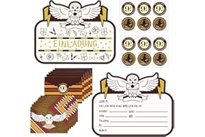 CRUNIER Einladungskarten Kindergeburtstag,12 Deutsche Einladungskarten+12 Umschlag+12 Aufkleber,Magischen Filmnächten Zauberer Einladungskarten Geburtstag,Einladungskarten für Junge/Mädchen,Themenparty