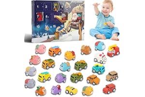HUGERSTONE Advent Calendar 2023 Kids, Christmas Countdown Calendar with 24 Surprise Pull Back Car Toys, 24 Day Toy Advent Calendar Animal Vehicles Toys for 1 2 3 4 5 Year Old Xmas Gifts for Boys Girls Toddlers