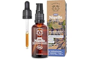 Bionoble Huile de Nigelle Bio Pure 50ml + Pipette et Pompe - Bouteille en Verre - 100% Naturelle, Pressée à Froid - Huile Nigelle Bio Visage Corps Cheveux - Huile de Cumin Noir Bio, Black Seed Oil