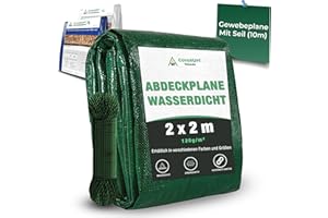 CoverUp! (2x2 m) Gewebeplane - Farbe: Grün, 120g/m² - Beständigkeit durch verstärkte Gummiecken & rostfreie Ösen - Abdeckplane mit UV-Schutz - Plane inkl. 10m Seil