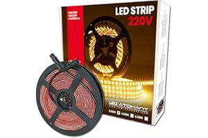 LED ATOMANT Rotolo da 5 metri di Striscia LED Diretta a 220V, 12W/m, Colore Bianco Caldo (3000K), Impermeabile (IP65), Taglio ogni 10cm