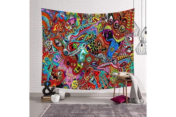 Morbuy Grande Taille Psychédélique Hippie Peinture en Couleur Tapisserie Murales Indienne Tapestry Décoration Tenture Couverture Polyester Nappe Yoga