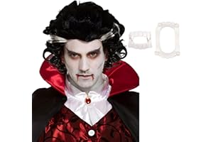 labreeze Adults Male Vampire Wig Dracula Fanged Teeth White Halloween Fancy Dress Party Set