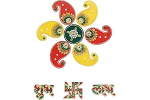 SWACRAFT Multicolor Acrylic Paisley Design Rangoli Set with Shubh Labh Decorative Traditional Handmade Rangoli Sticker Indian Pooja Decor for Home Diwali Gift Wedding Decor Housewarming Gift - - STB06