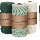 PUWOWYE Macrame Thread 3 mm Green, Macrame Cord Pack Colours, Cord for Tapestries, Crafts, DIY, Home Decoration Bohemia, 3 x
