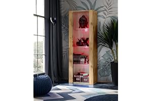 Komodee, Vitrina Tivoli, Wotan, Ancho 55 cm x Alto 159 cm x Profundidad 35 cm, LED RGB, 3 estantes, para salón, Dormitorio, Pasillo