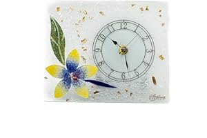 Sospiri Venezia Orologio da Tavolo Vetro Murano Meccanismo Silenzioso Decorato Floreale Oro Idea Regalo Realizzato a Mano Made Italy (18x15 cm)