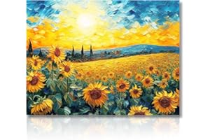 Dazzlewall Sonnenblumen Wandbilder Moderne Sonnenaufgang Blumen Ölgemälde Leinwand Bilder für Schlafzimmer Wohnzimmer Deko 30x40 cm Ohne Rahmen