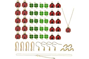 SHENSAIGO Lot de 40 pendentifs en forme de trèfle à quatre feuilles - En métal - Coccinelle porte-bonheur - Avec accessoires - Émail - Décoration pour bricolage, bijoux, ornements, four size, Métal