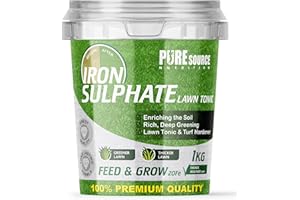 PURE SOURCE NUTRITION PSN 1KG PREMIUM Iron Sulphate (Makes up to 500L When Diluted & Covers up to 500m2) Pure Lawn Tonic Ferrous Sulphate of Iron Lawn Conditioner and Turf Hardener Dry Powder easily soluble in water