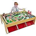 KidKraft Tavolo e Pista Trenino Waterfall Mountain in Legno per Bambini con Contenitori, Veicoli in Legno come Auto, Elicotte