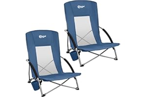 Portal Beach Chairs for Adults 2 Pack High Back Low Folding Camping Chair Portable Lightweight with Cup Holder for Travel, Concert, Lawn, Festival, Support 400lbs