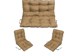 SuperKissen24. Cuscino Lungo per Panchina da Giardino 100x50 cm con Schienale 100x60 cm per Panca da Esterno ed Interno e Due Cuscini per Sdraio 96x48 cm - Beige