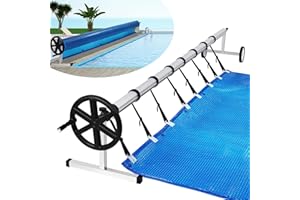 YUENFONG Mobiles Aufrollsystem Edelstahl für Solarplane, Poolplanen, Fahrbares verstellbar Aufroller, mit Rädern & Bänder, Witterungsbeständigem Material(3m-5,70m)