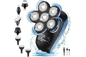 SUPERUVISTARE Rasoio Elettrico Barba, 6 IN 1 Testine Rotanti Rasoio Testa Calva IPX7 Impermeabile Tagliacapelli Uomo Wet & Dry USB Ricaricabile 100% Lavabile Tagliacapelli Professionale Regolabarba Senza Fili