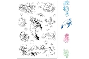 craspire Tampon en Caoutchouc Transparent en Forme de Tortue de Mer, Coquille Marine, Étoile de Mer, Animaux Hippocampe, Tampon en Silicone Transparent pour Journalisation, Fabrication de Cartes