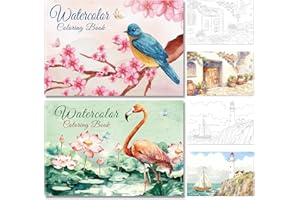 Elfew 2 Pack Watercolour Colouring Book for Adults Beginners, Watercolour Workbook, Watercolour Paper A5 with 30 Unique Designs, Watercolour Book for Painting, Art Supplies for Adult