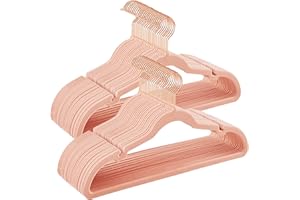 SONGMICS Grucce Appendiabiti in Velluto 50 Pezzi, Antiscivolo, Scanalature su Spalle, Barra per Pantaloni, Gancio Girevole a 360°, Salvaspazio, Spesso 0,6 cm, Largo 43 cm, Rosa Chiaro CRF029PK05