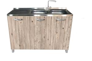 MABEL Mobile Sottolavello Cucina Node Organizer in Legno Nobilitato con Lavello da Appoggio in Acciaio Vasche a Destra con Gocciolatoio - L 120 cm x P 50 cm x H 83,5 cm