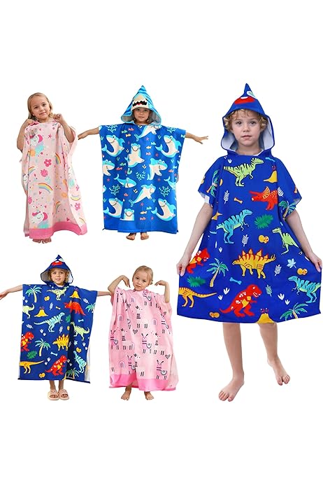 Poncho Spiaggia Piscina Poncho Asciugamano Bambini Hillylolly - Telo Mare Con Cappuccio In Microfibra Per 2-8 Anni Accappatoio Poncho Infantile