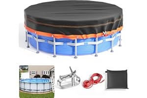 BAHAGULY Poolabdeckung Rund 376cm, 12ft Lagertank Poolabdeckung mit Kordelzug Whirlpool Abdeckung Schwimmbad Wasserdicht Staubdicht Waschbar Oxford-Gewebe, Stabilität Einfache Installation Schwarz
