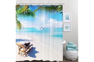 Yugarlibi Zasłona prysznicowa, morze, kolor niebieski, ochrona przed pleśnią, wodoszczelna, tekstylna zasłona prysznicowa, słońce, niebo, chmury, zmywalna, Shower Curtain, 180 x 200 cm