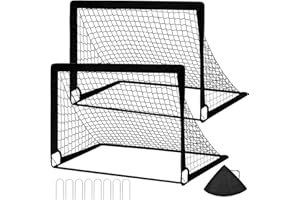 Gaethra 2 Stück Fussballtor, Fussballtore für Garten Kinder, Fußball Tor Faltbar, mit Nylonnetz, Aufbewahrungstasche, Glasfaserstange, 8 U Förmige Nägel, für Fußballspiele in Gärten, Parks, Stränden