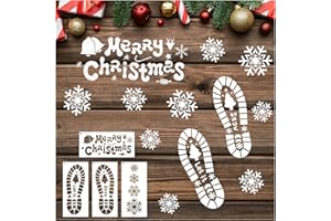 Acevegue 4 Pezzi Impronte Babbo Natale, Decorazioni Natalizie per Interni, Stencil per Decorazioni Natalizie, Stencil in Plastica Riutilizzabile, Stencil per Pittura Natale