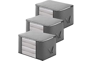 GEERDAN Jeu de 3 sacs de rangement pour vêtements,Avec Fenêtre Transparente et Termeture Éclair,Convient Aux Édredons, Couvertures, Oreillers, Jouets, Manteaux et Vêtements(60 x 40 x 35 cm)