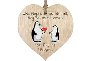 STUFF4 You Are My Penguin Anniversary Hanging Wooden Heart Sign Plaque - Cute Valentines Birthday for Girlfriend Wife Light Wood Hearts Sign, Sweet Romantic I Love You Gifts for Her Him