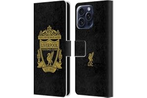 Head Case Designs Officially Licensed Liverpool Football Club Black 3 Crest 1 Leather Book Wallet Case Cover Compatible With Apple iPhone 16 Pro Max