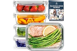 GOOD FOR YOU Glass food storage containers with lids - 5 Pack - glass meal prep containers, airtight Lunch Box for Kitchen Storage & Organisation - 850ml / 28oz